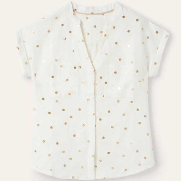 Boden Tops - BODEN evie linen polka dot button front shirt white gold plus size 20/22